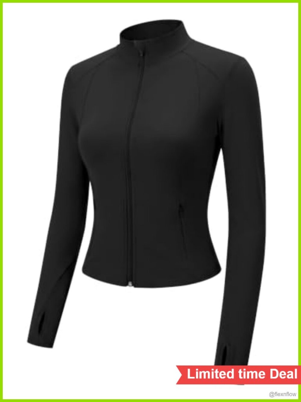 Women's Cropped Zip Up Athletic Jacket Lightweight Long Sleeve with Thumbholes
